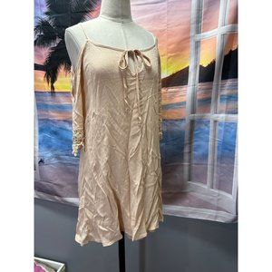 NWT WonderLust LA cold shoulder lace trim tunic top beige SMALL